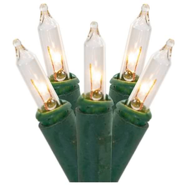 100 Light 36' Green Wire Clear Miniature String with 5.5" Spacing