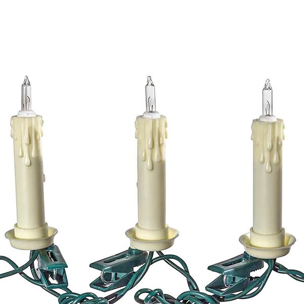 10 Lighted Candle Clips Green Wire String Set