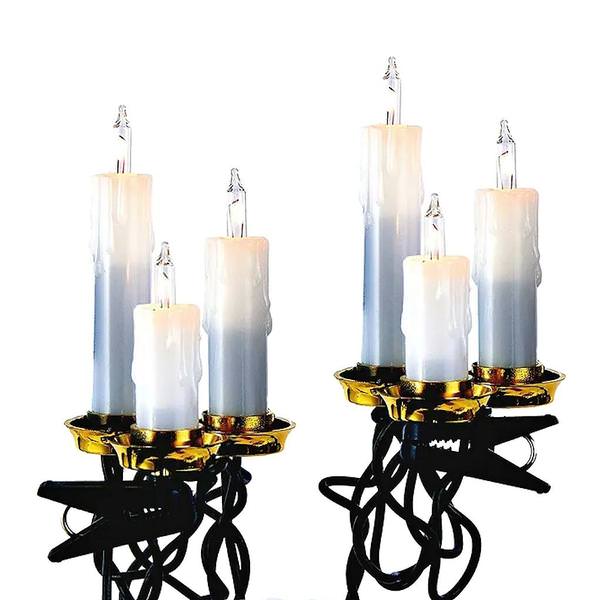 15 Light 12' Green Wire "Triple Candle in Gold Dish" String Set