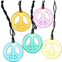 View 10 Light 12' Green Wire Peace Sign String Set