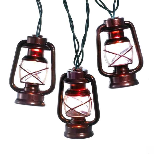 10 Light Green Wire Brass Lantern String Set