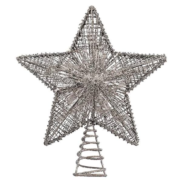 10 Light 10" Silver Glitter Star Tree Topper