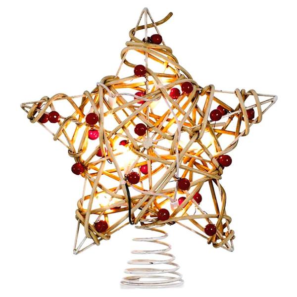 10 Light 11" Rattan Star Christmas Tree Topper