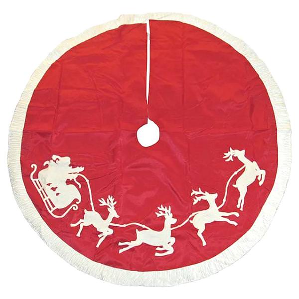 50" Santa and Reindeer Red Tree Skirt