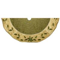 Kurt S. Adler 54" Sage Green Holly Leaves Gold Border Tree Skirt