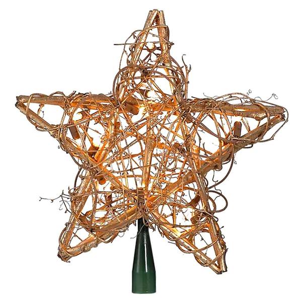 20 Light 12" Gold Rattan Star Christmas Tree Topper