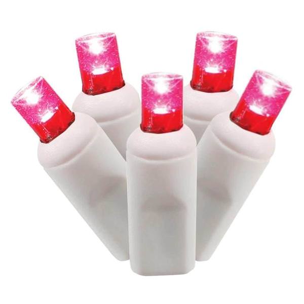 50 Light 25.5' White Wire Pink Frosted Lights 