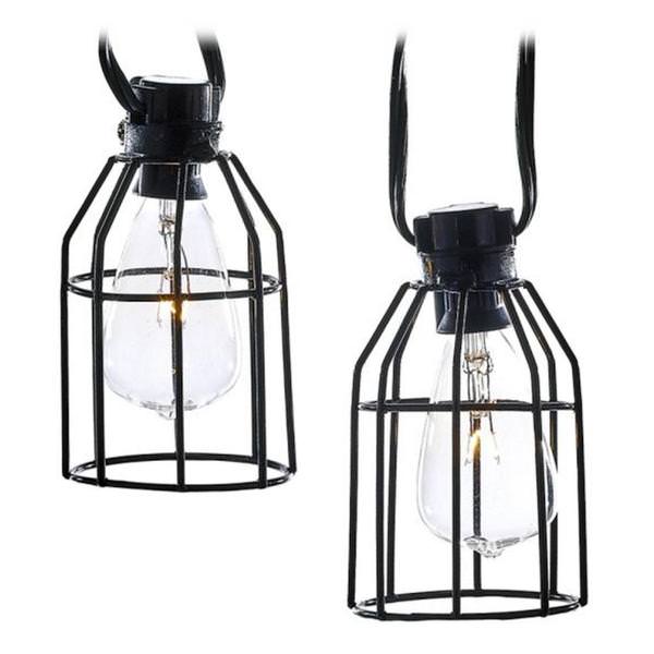 10 Light 12' Black Wire Clear C7 Iron Cage Light String
