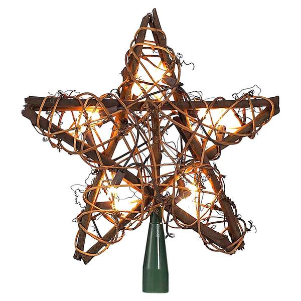 10 Light 10" Rattan Star Christmas Tree Topper