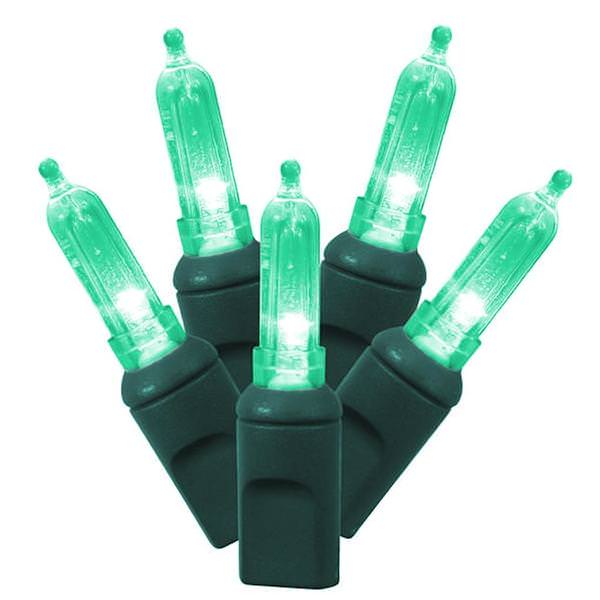 50 Light 25' Green Wire Miniature  Green Lights 