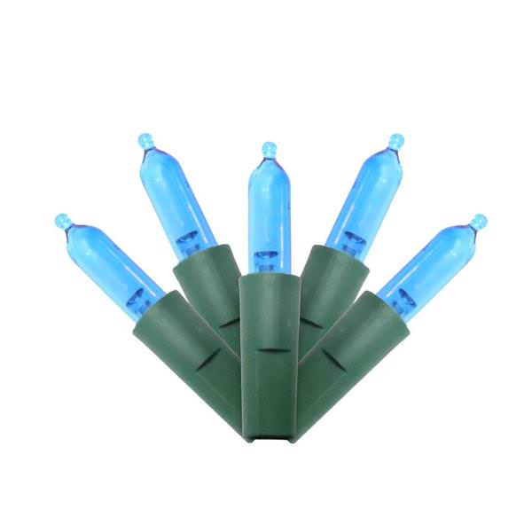 50 Light 25' Green Wire Miniature Blue Lights 