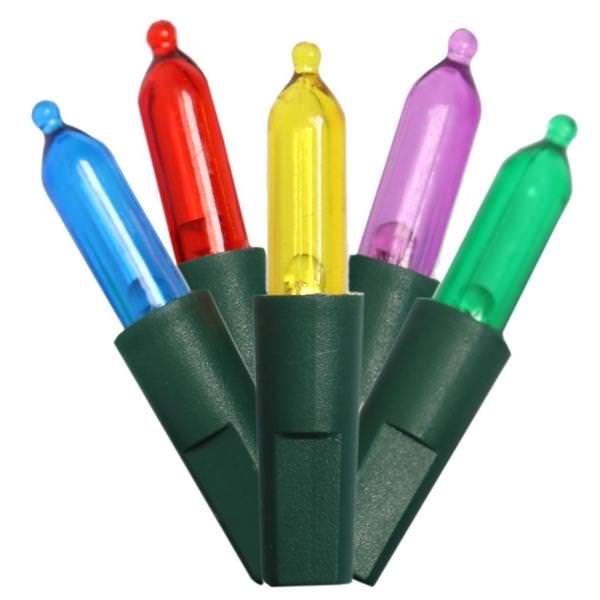50 Light 25' Green Wire Miniature Multi-Color Lights 