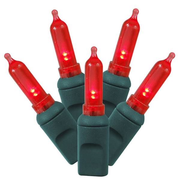 50 Light 25' Green Wire Miniature Red Lights 