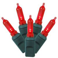 Kurt S. Adler 50 Light 25' Green Wire Miniature Red Lights 