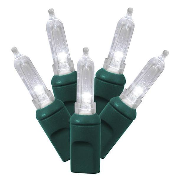 50 Light 25' Green Wire Miniature  Cool White Lights 