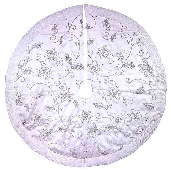 50" White Sequin Flowers Tree Skirt