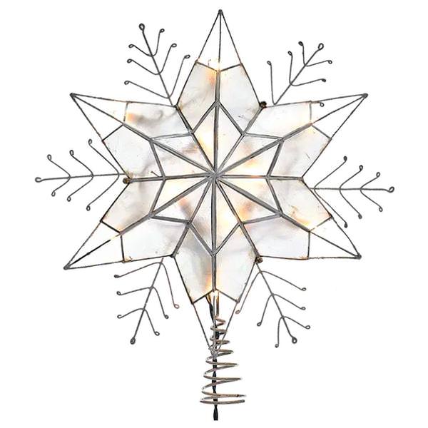 10 Light 14" Snowflake Capiz Star Christmas Tree Topper