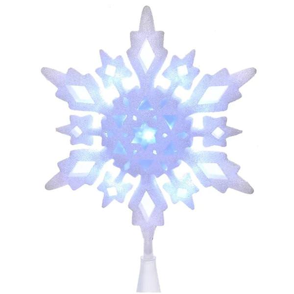 10" Snowflake Glitter Cool White Christmas Tree Topper