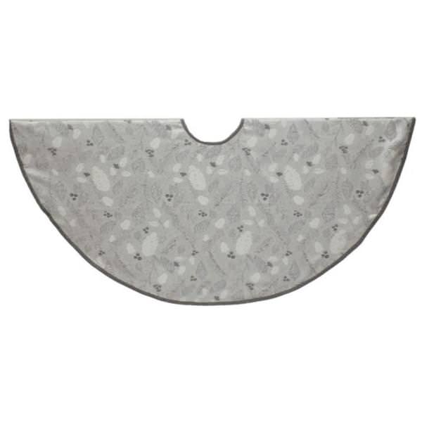 54" Grey Jacquard Holly and Pinecones Tree Skirt