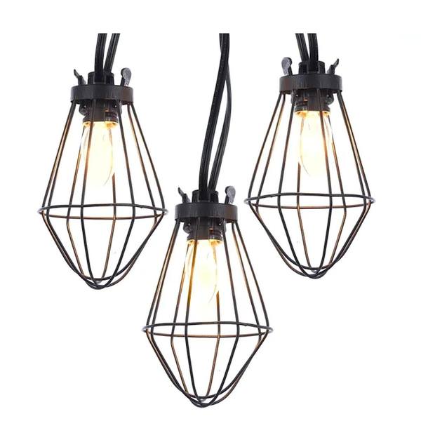 10 Light 11.5' Silver Warm White Metal Caged Bulb String Set