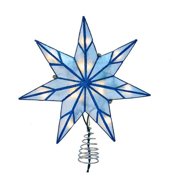 10 Light 9.5" 7-Point Indoor Blue Capiz Star Christmas Tree Topper
