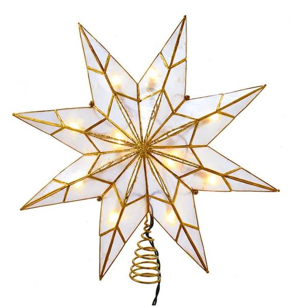 10 Light 14" Indoor 8-Point Gold Capiz Star Christmas Tree Topper