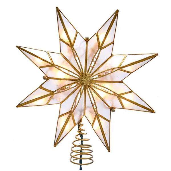 10 Light 9" Indoor 8-Point Gold Capiz Star Christmas Tree Topper