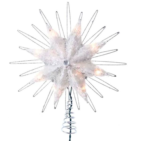 10 Light 12" Indoor 8-Point Silver Capiz Star Christmas Tree Topper