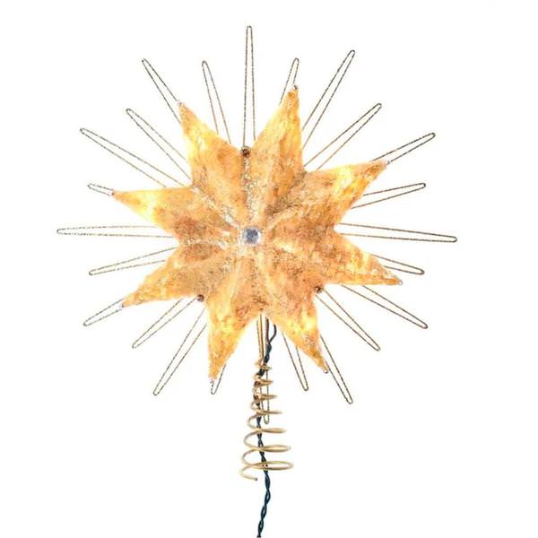10 Light 12" Indoor 8-Point Gold Capiz Star Christmas Tree Topper