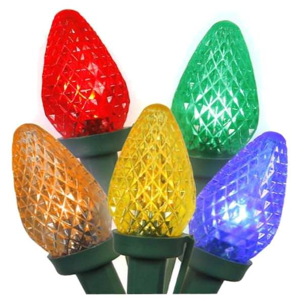 25 Light 10.7' Green Wire Multi-Color LED C7 String with 8" Spacing