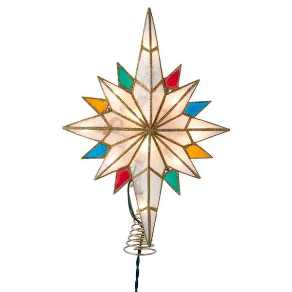 10 Light 9.45" Indoor Multicolor Capiz Star Christmas Tree Topper