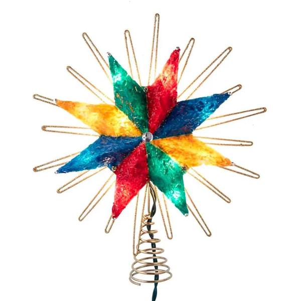 10 Light 9.5" 8-Point Indoor Multicolored Capiz Star Christmas Tree Topper