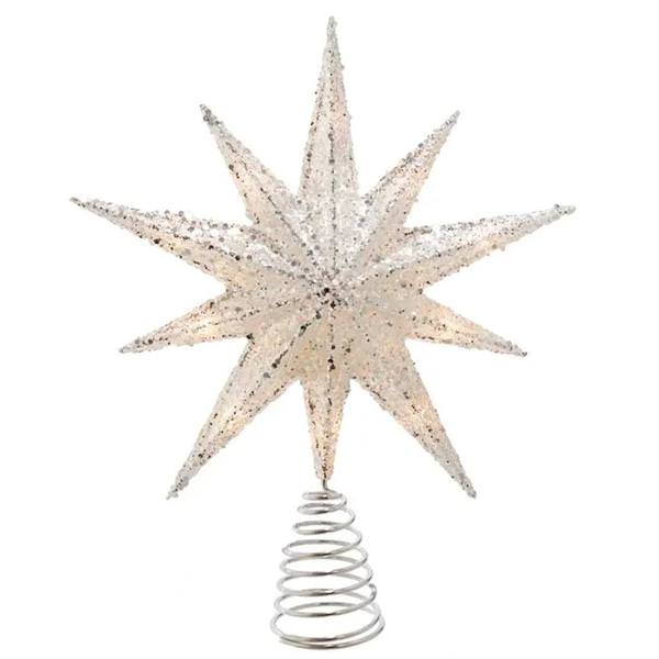 12" Silver Glitter  Bethlehem Star Battery-Operated Tree Topper