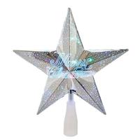 Kurt S. Adler 8.75" 18 Light 5 Point Merry Christmas RGB Silver Star Tree Topper