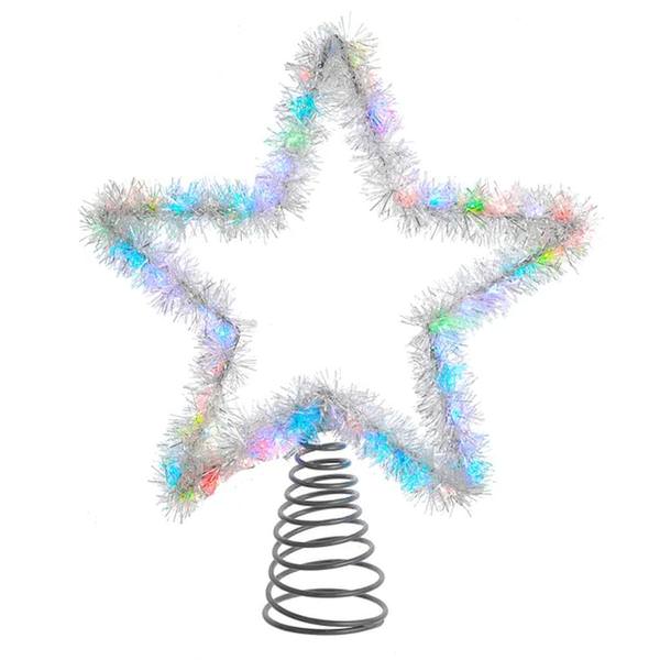 12.2" 55 Light Multicolor Silver Tinsel Star Twinkle  Christmas Tree Topper