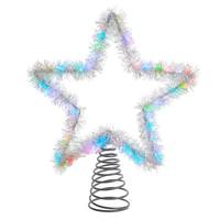 Kurt S. Adler 12.2" 55 Light Multicolor Silver Tinsel Star Twinkle  Christmas Tree Topper