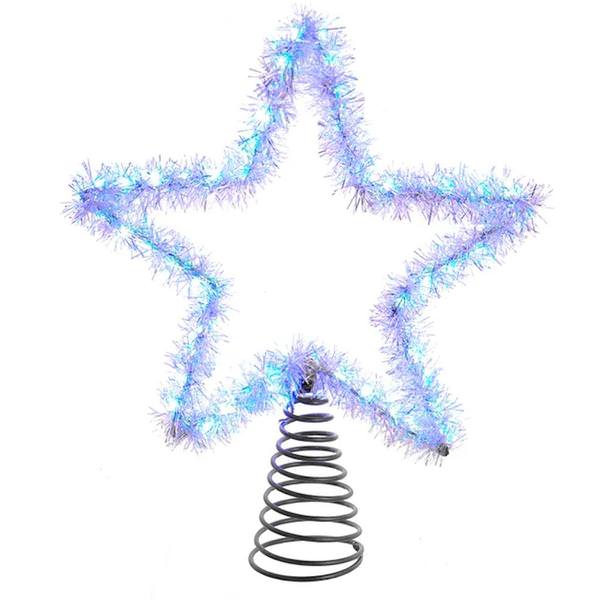 12.2" 55 Light Cool White Tinsel Star Twinkle Christmas Tree Topper