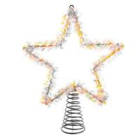 Kurt S. Adler 12.2" 55 Light Warm White Silver Tinsel Star Twinkle  Christmas Tree Topper