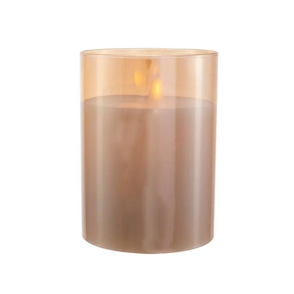 5" Battery Operated Amber LED Ivory Medium Flicker Flame Candle In Glass Jar
