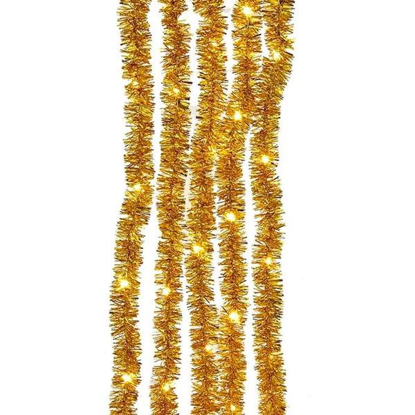 6.5' 100 Light Warm White Silver Wire Gold Tinsel Lights