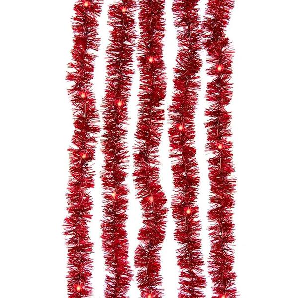 6.5' 100 Light Silver Wire Red Tinsel Lights