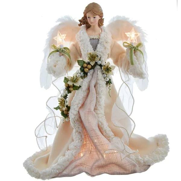 16" Ivory and Grey Angel Christmas Tree Topper