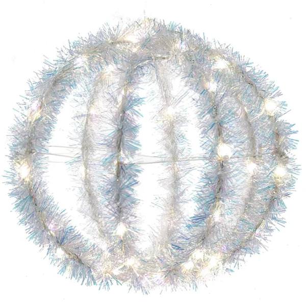 8" 64 Light Warm White Foldable Tinsel Sphere LED Christmas Light