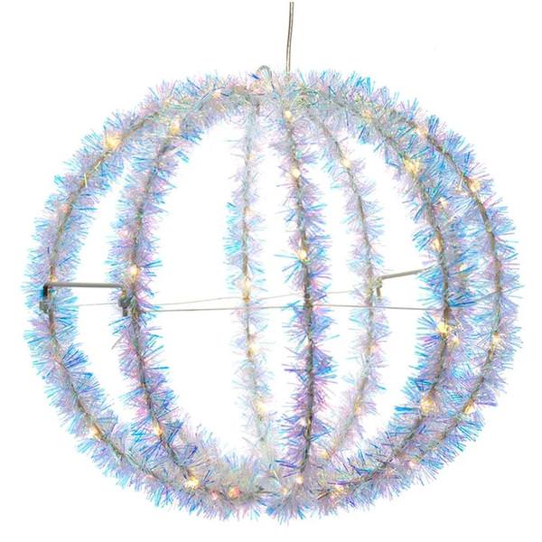 12" 100 Light Warm White Foldable Tinsel Sphere LED Christmas Light