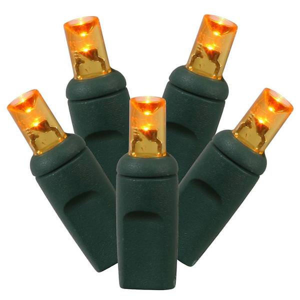 50 Light 25' Green Wire Orange Wide Angle LED Lights with 6" Spacing