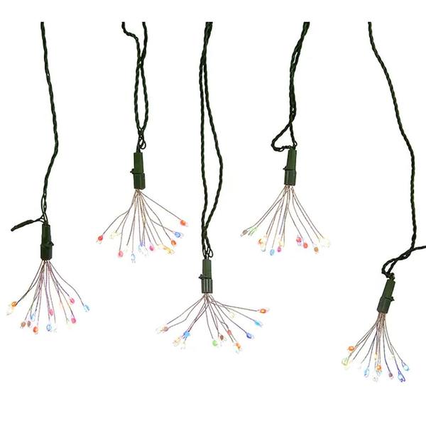12' 75 Light Green Wire Multicolor Cluster Burst Twinkle Lights