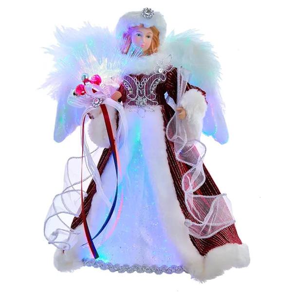 12" Burgundy Angel Color Changing Christmas Tree Topper