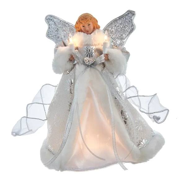 10" Angel Silver and White Clear Christmas Tree Topper