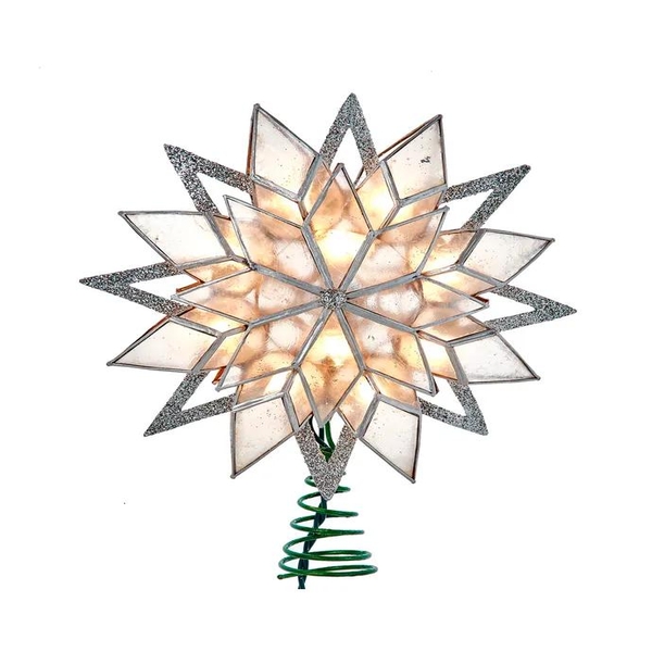 10 Light 9.5" UL Silver Glittered Capiz Star Tree Topper