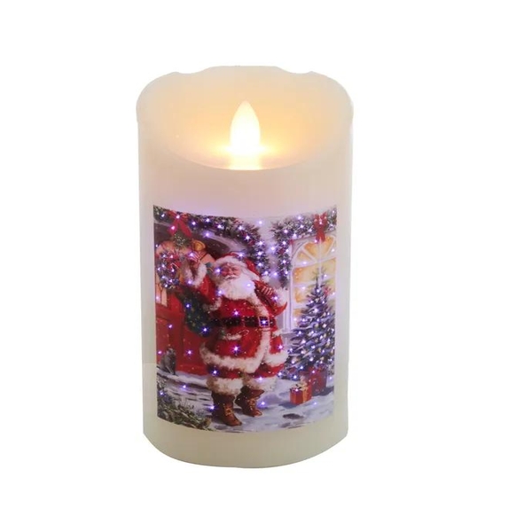 7" Battery Operated LED Fiber-Optic Santa Wax Candle